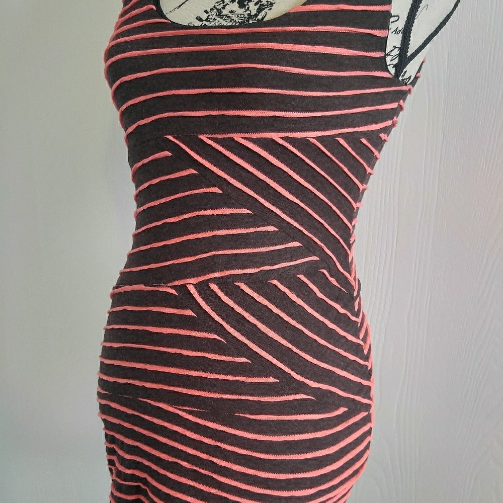 Florescent pink and charcoal mini dress